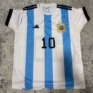 Adidas Messi Blue and White Striped Soccer Jersey